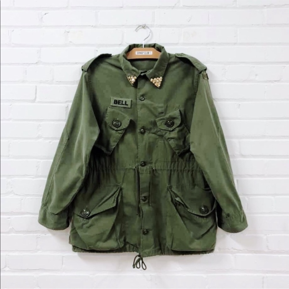 BELL parka khaki jacket oversized studded